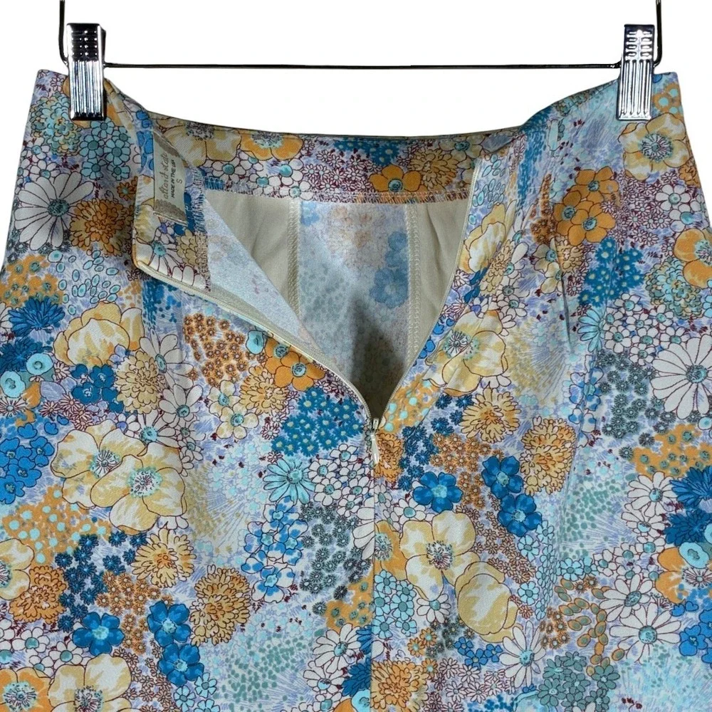 Altar'd State Retro Floral A-Line Mini Skirt Blue Orange Boho Mod 70s Size S